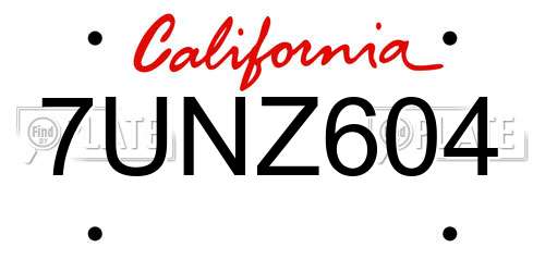 7UNZ604 California License Plate