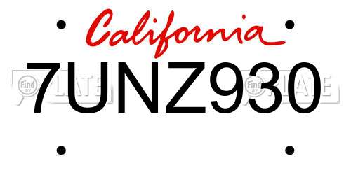 7UNZ930 California License Plate
