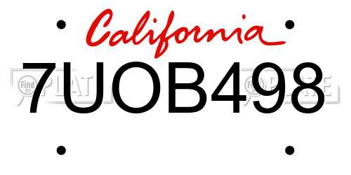 7UOB498 California License Plate