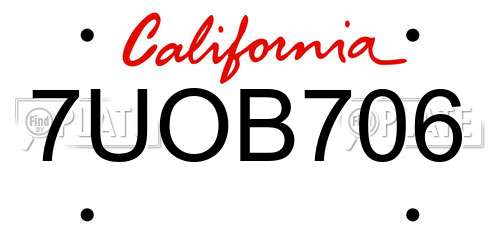 7UOB706 California License Plate