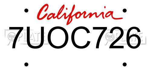7UOC726 California License Plate