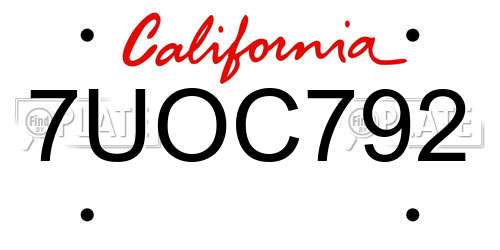 7UOC792 California License Plate