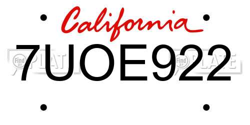 7UOE922 California License Plate