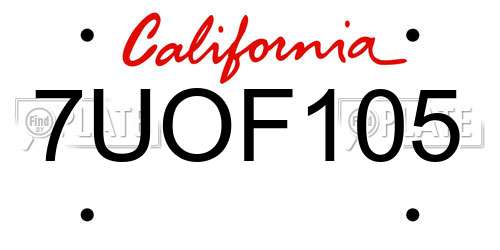 7UOF105 California License Plate