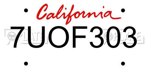 7UOF303 California License Plate