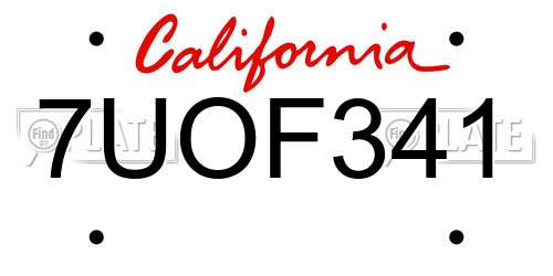 7UOF341 California License Plate
