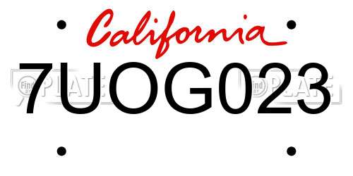 7UOG023 California License Plate