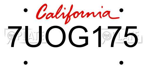 7UOG175 California License Plate