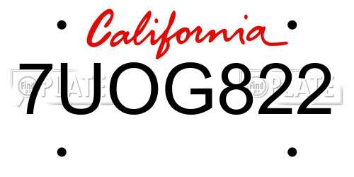 7UOG822 California License Plate
