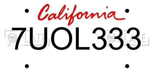 7UOL333 California License Plate