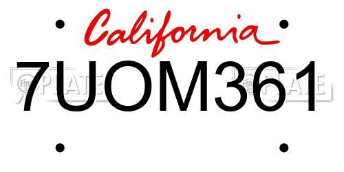 7UOM361 California License Plate