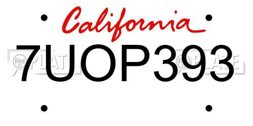 7UOP393 California License Plate