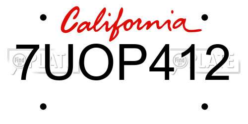 7UOP412 California License Plate