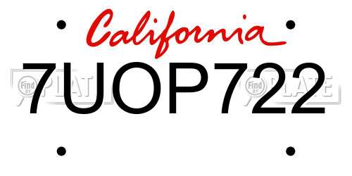 7UOP722 California License Plate