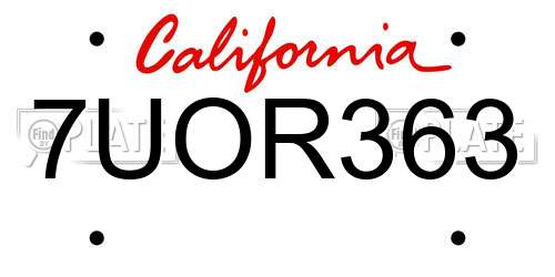 7UOR363 California License Plate