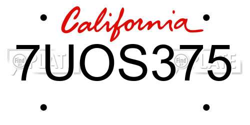 7UOS375 California License Plate