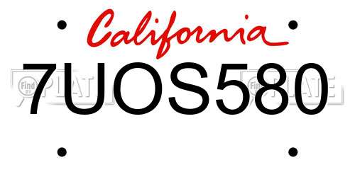 7UOS580 California License Plate