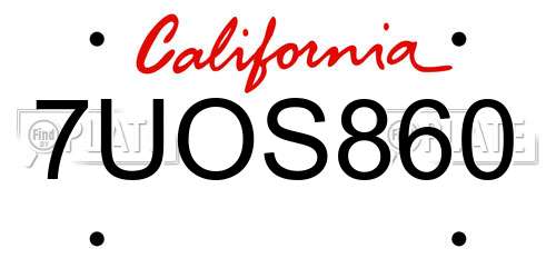 7UOS860 California License Plate