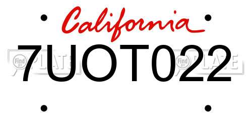 7UOT022 California License Plate