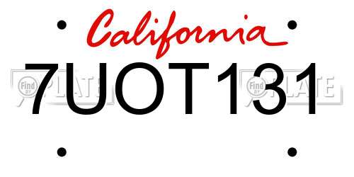 7UOT131 California License Plate