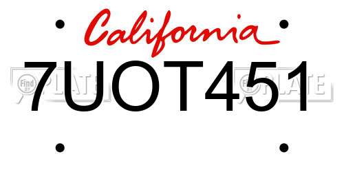 7UOT451 California License Plate
