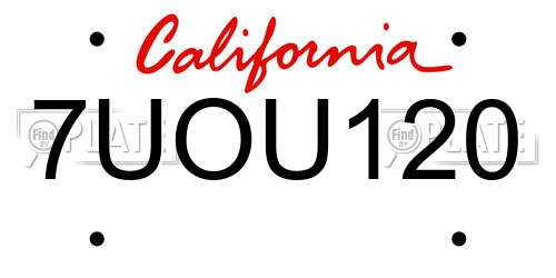 7UOU120 California License Plate