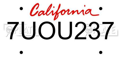 7UOU237 California License Plate