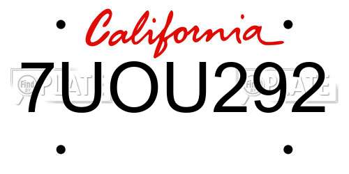 7UOU292 California License Plate