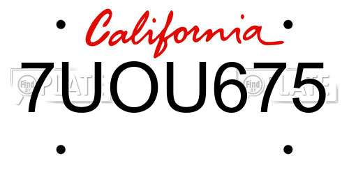 7UOU675 California License Plate