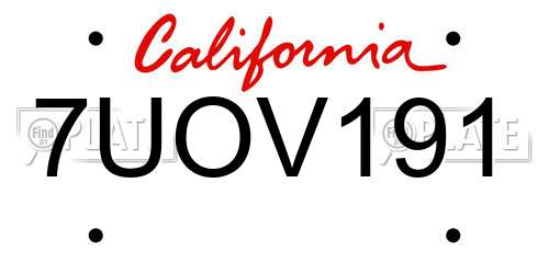 7UOV191 California License Plate