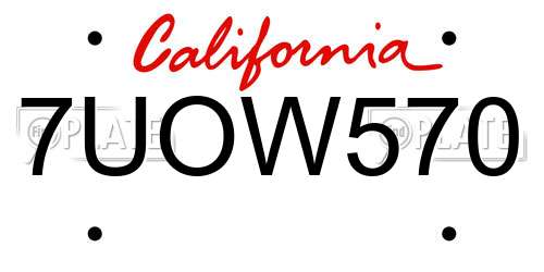 7UOW570 California License Plate