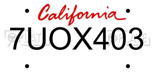 7UOX403 California License Plate