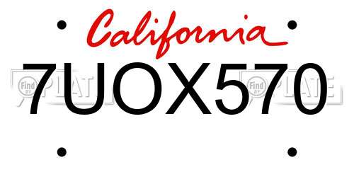 7UOX570 California License Plate