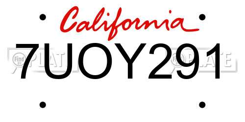 7UOY291 California License Plate