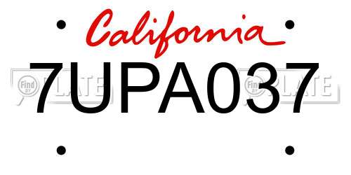 7UPA037 California License Plate