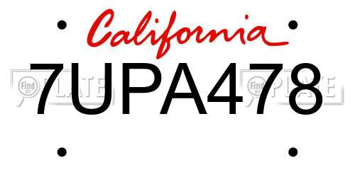 7UPA478 California License Plate