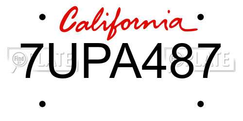 7UPA487 California License Plate
