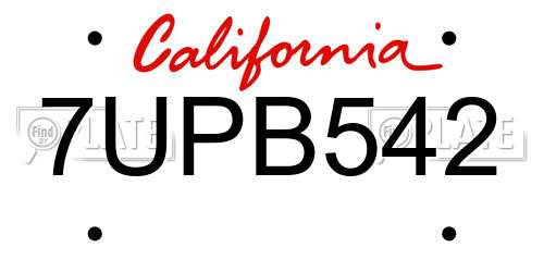 7UPB542 California License Plate