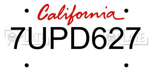 7UPD627 California License Plate