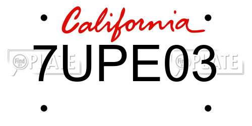 7UPE03 California License Plate