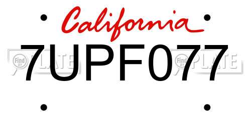 7UPF077 California License Plate