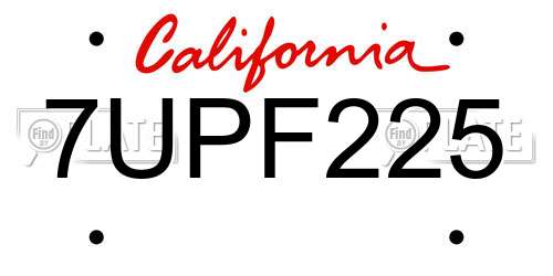 7UPF225 California License Plate
