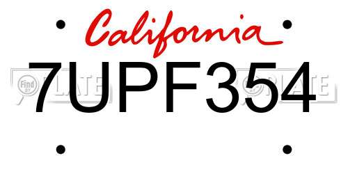 7UPF354 California License Plate