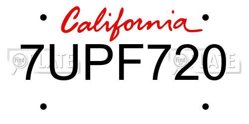 7UPF720 California License Plate