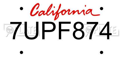 7UPF874 California License Plate