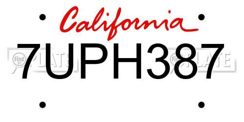 7UPH387 California License Plate