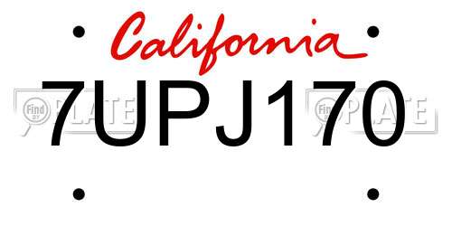 7UPJ170 California License Plate