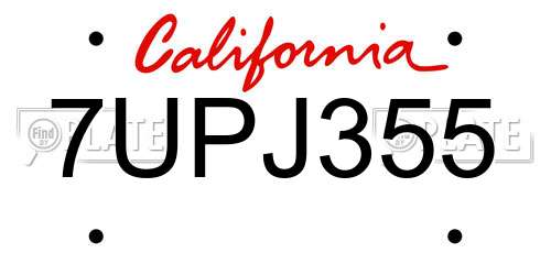 7UPJ355 California License Plate