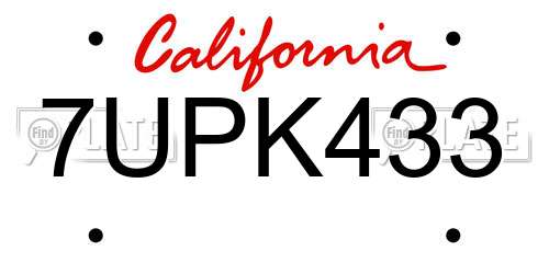 7UPK433 California License Plate
