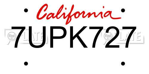 7UPK727 California License Plate